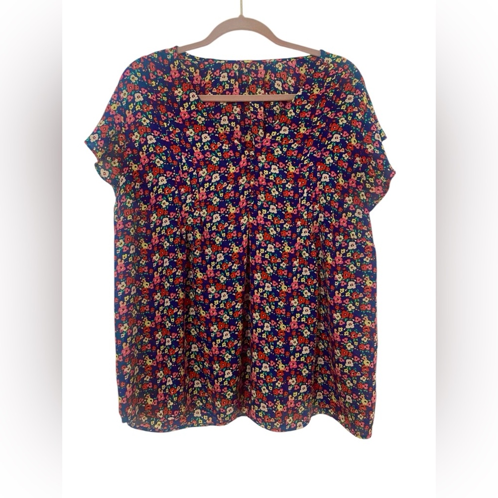 Navy V-Neck Ditsy Floral Blouse